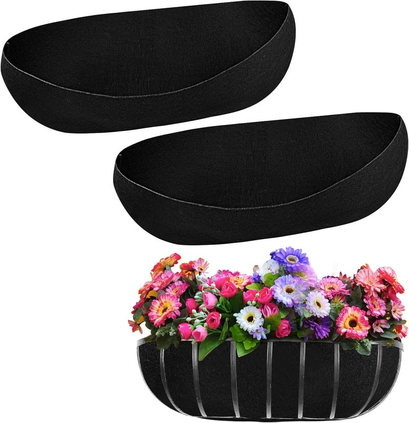 Fantang 2PCS 24 Inch Window Box Liner Fabric Planter Basket Liner Trough Planter Insert Liner Black Hanging Flower Basket Liners Non-Woven Felt Plant Liner for Planters Fence Garden - Avoid Bird Nesting - Image 1